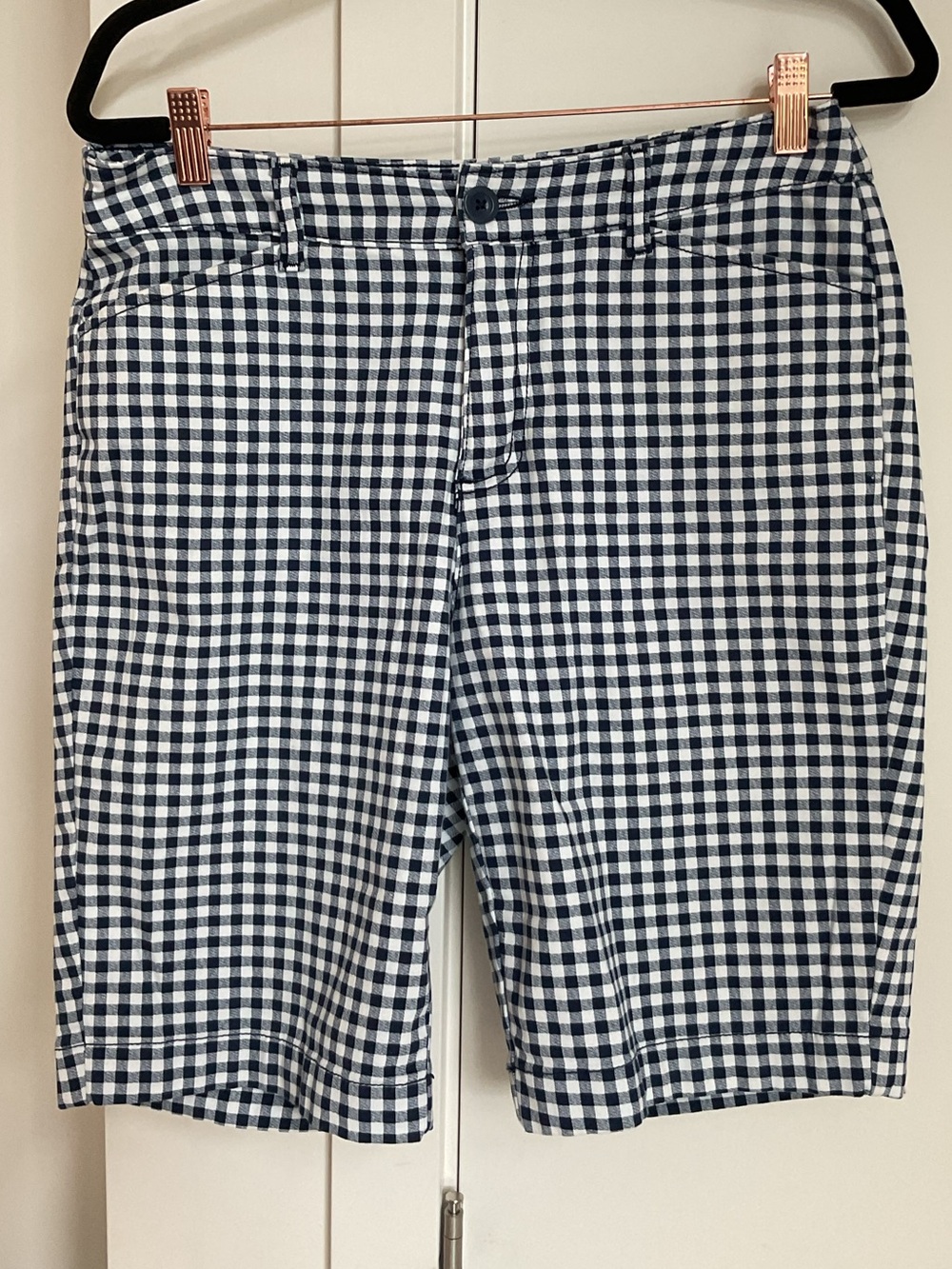***St. John's Bay*** Navy & White Gingham Stretch Bermuda Shorts.